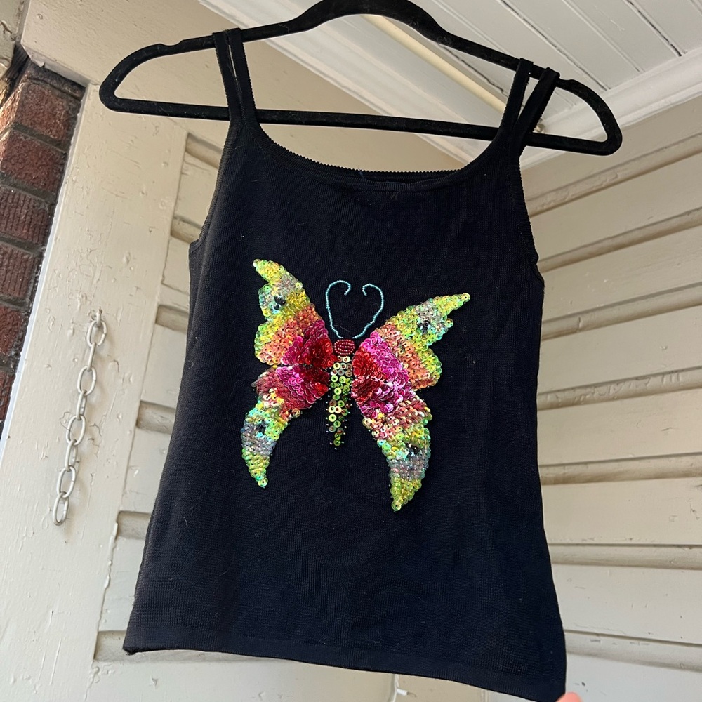 Y2K Black Butterfly Sequin Tank Top